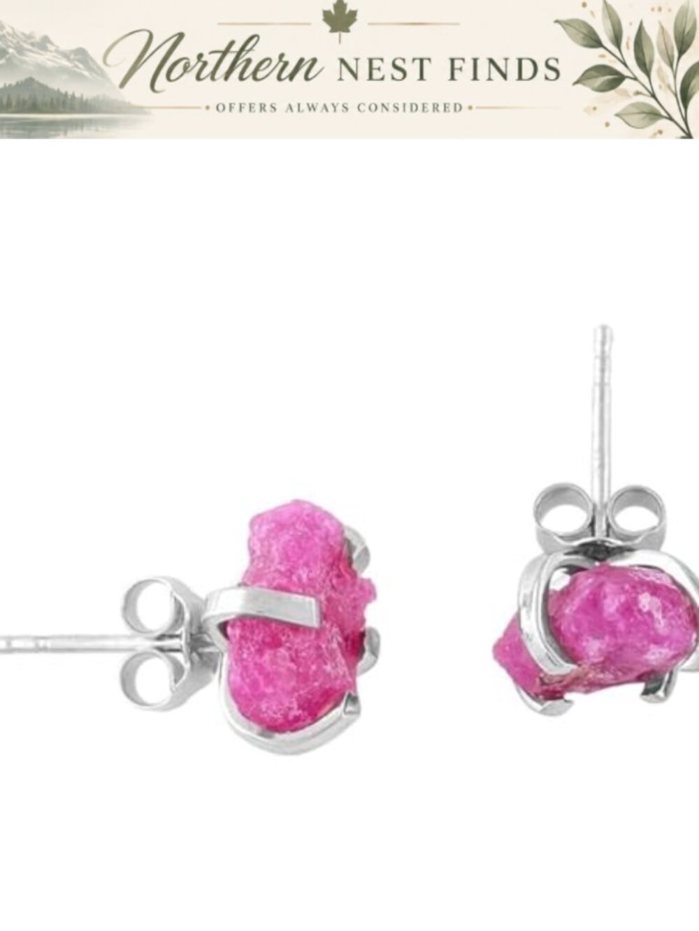 Raw Ruby Earrings 925 Sterling Silver Rhodium Plated July Birthstone Handmade